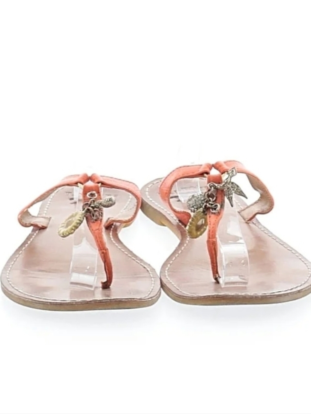 Talbots Coral-Orange Leather Thong Sandals with Charms Flip Flops 8 - Picture 4 of 4